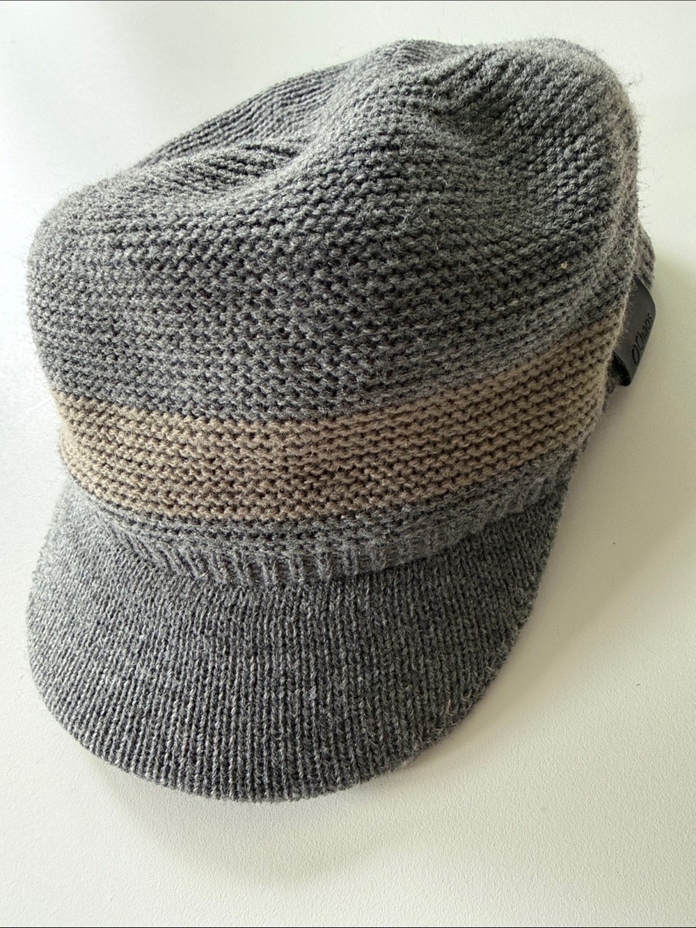 Gray Knit Cadet Cap with Tan Band